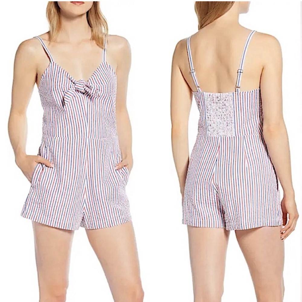 Vineyard Vines Womens Multi Stripe Firework Seersucker TieFront Romper Sz 12 NWT